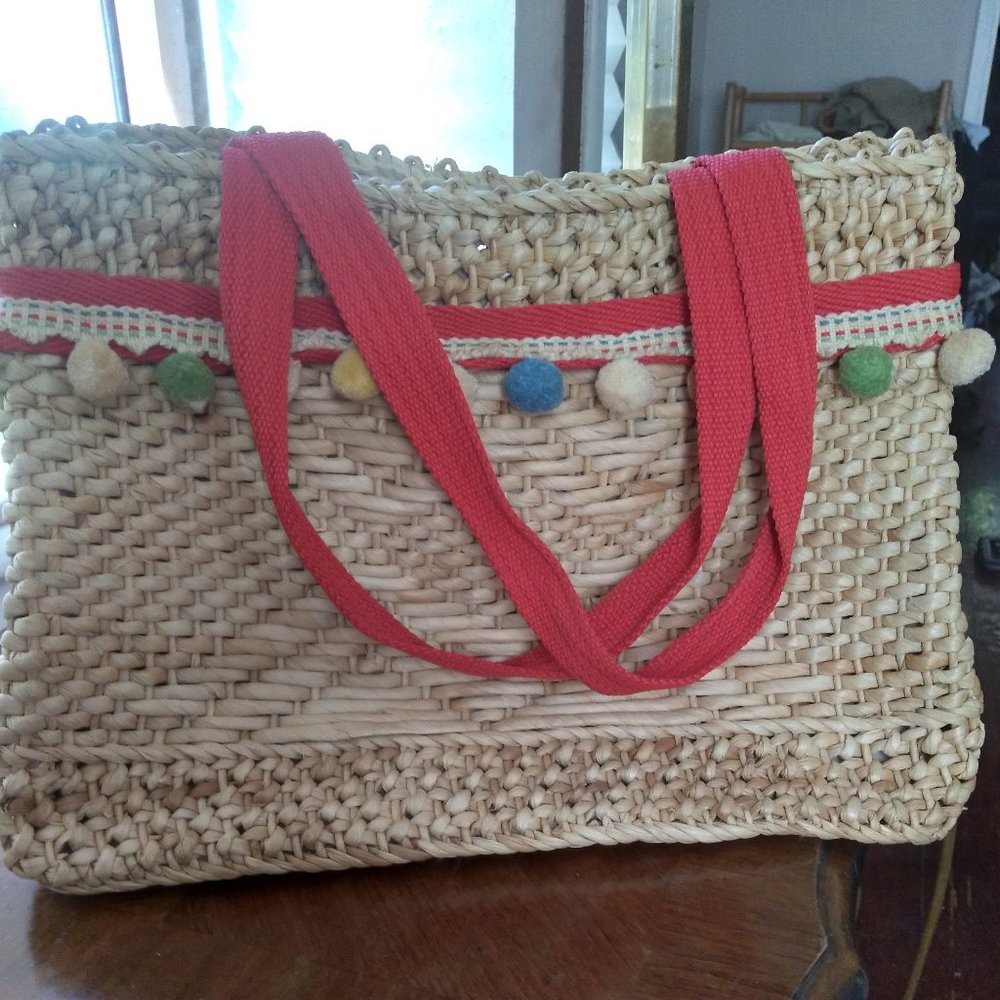 Vintage Valerie Stevens Straw Handbag with Tassels | 16"x10"